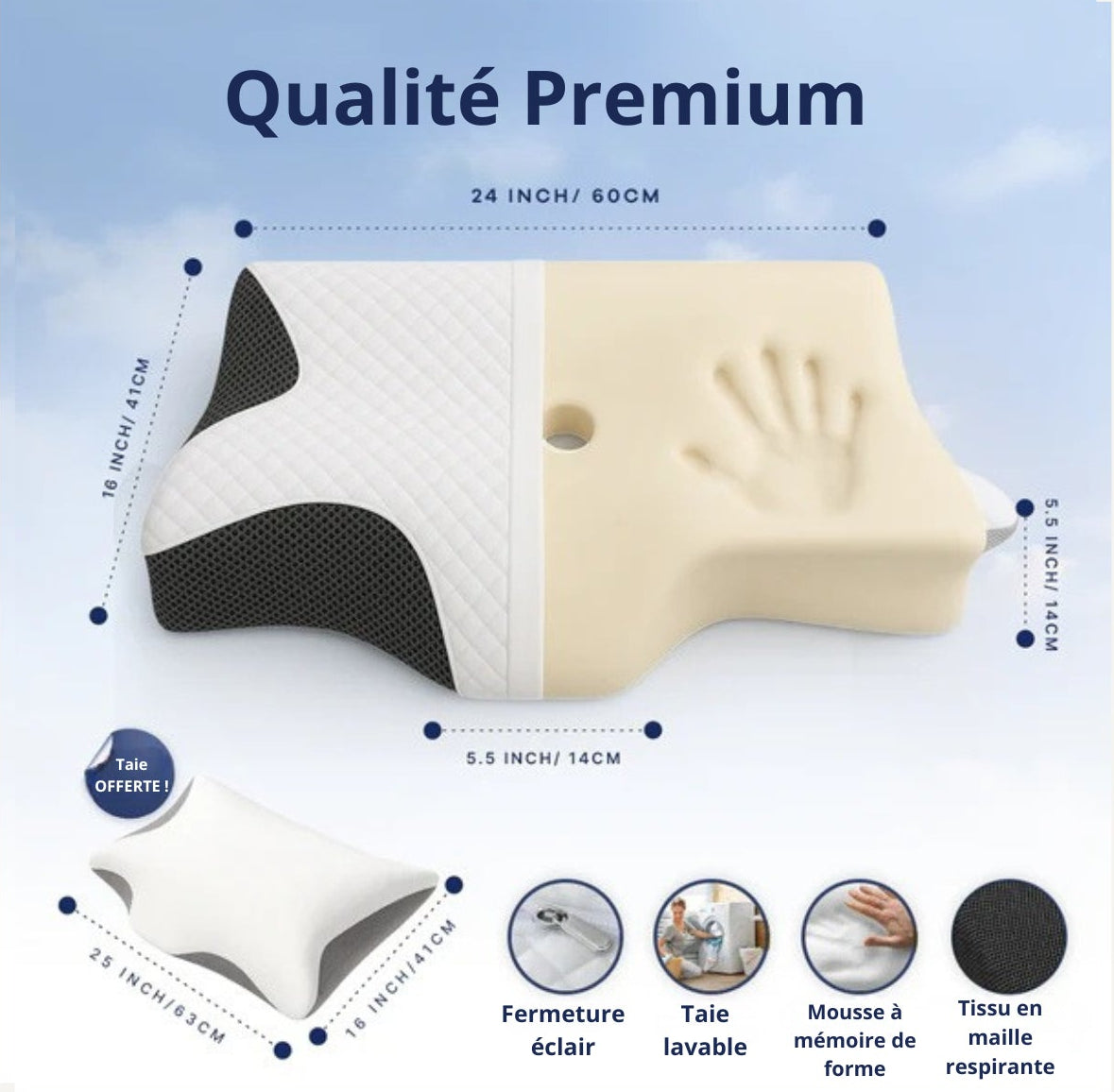 Oreiller ergonomique cervical SolaHome™ – Confort multiposition